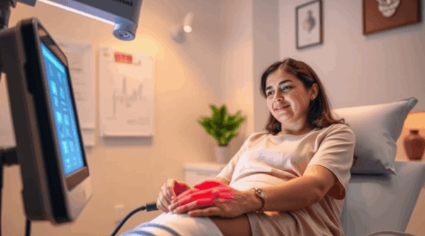 Laser therapy session for knee pain at BioFlex Pakistan clinic