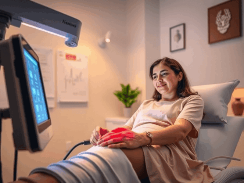 Laser therapy session for knee pain at BioFlex Pakistan clinic